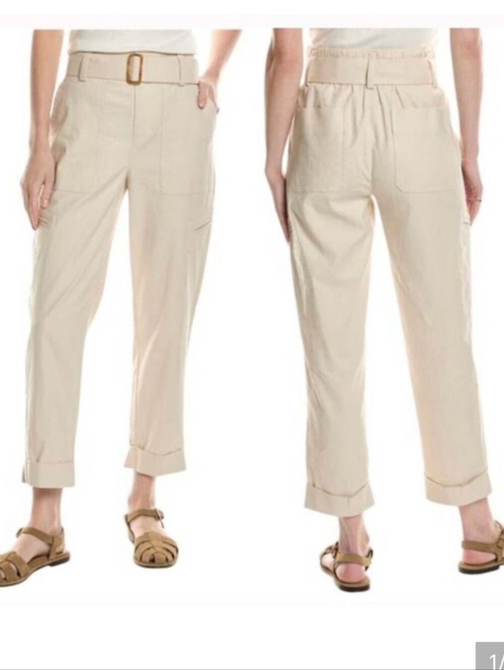 Vince $395 Belted Linen Cargo Pants Khaki Tan
